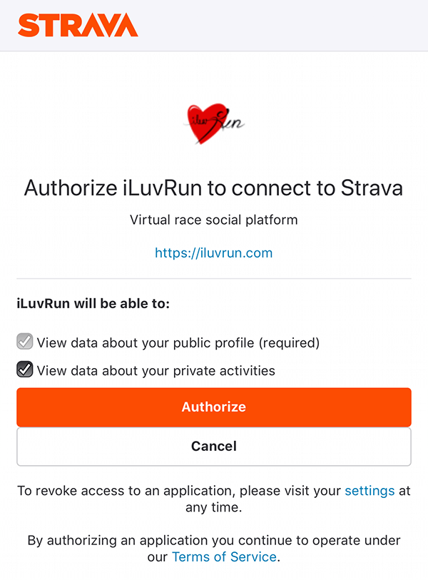 Authorise access to Strava activities