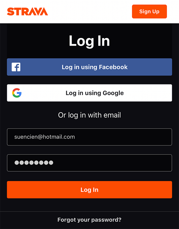 Log in to Strava