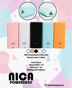 PowerBank Nica 5600mah. Colours: black, white, pink, blue, orange